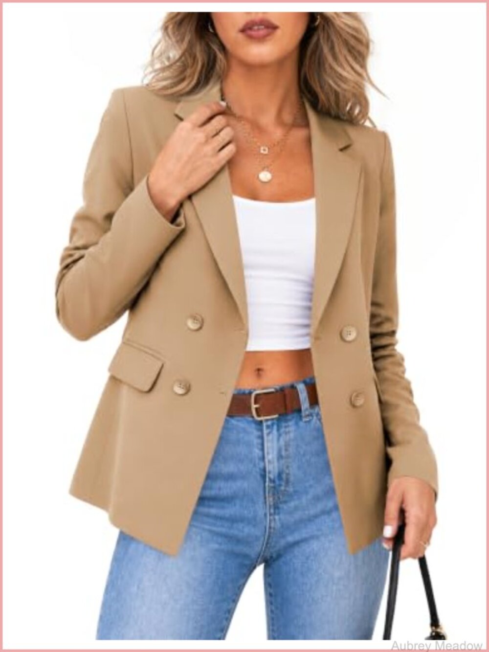 Women's Double-Breasted Blazer Suit Jacket Long Sleeve Polyester